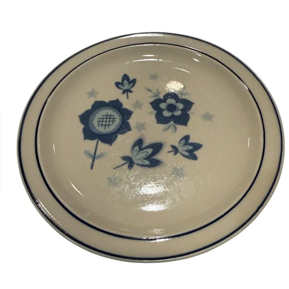 Daekor Designs Tudor Blue Stoneware Salad/Dessert Plates, Cottagecore Set of 3